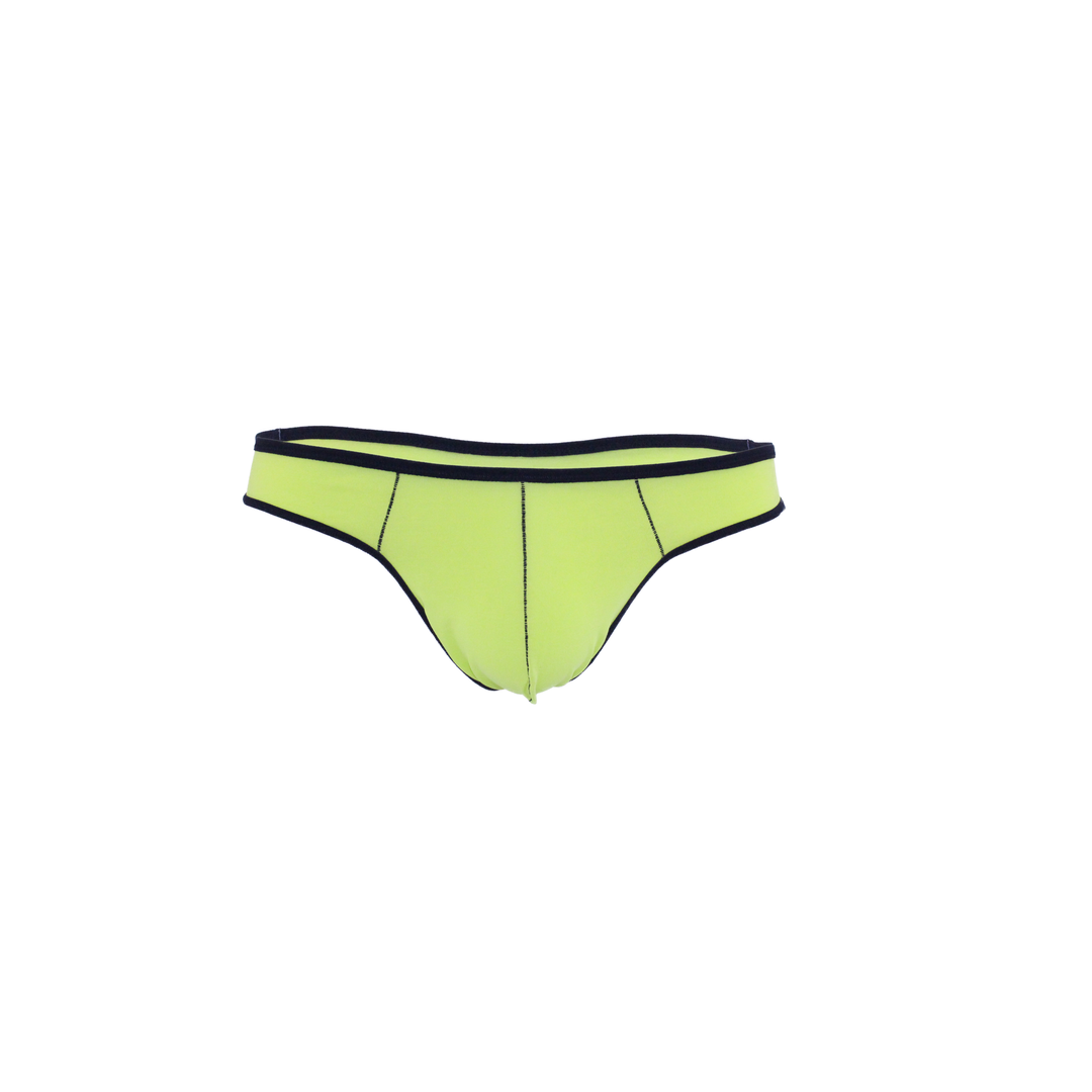 Neon Green Mens Thong With Black Trim Outline