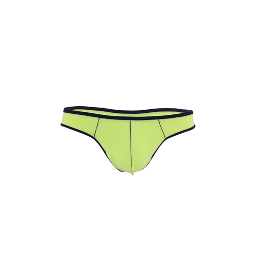Neon Green Mens Thong With Black Trim Outline